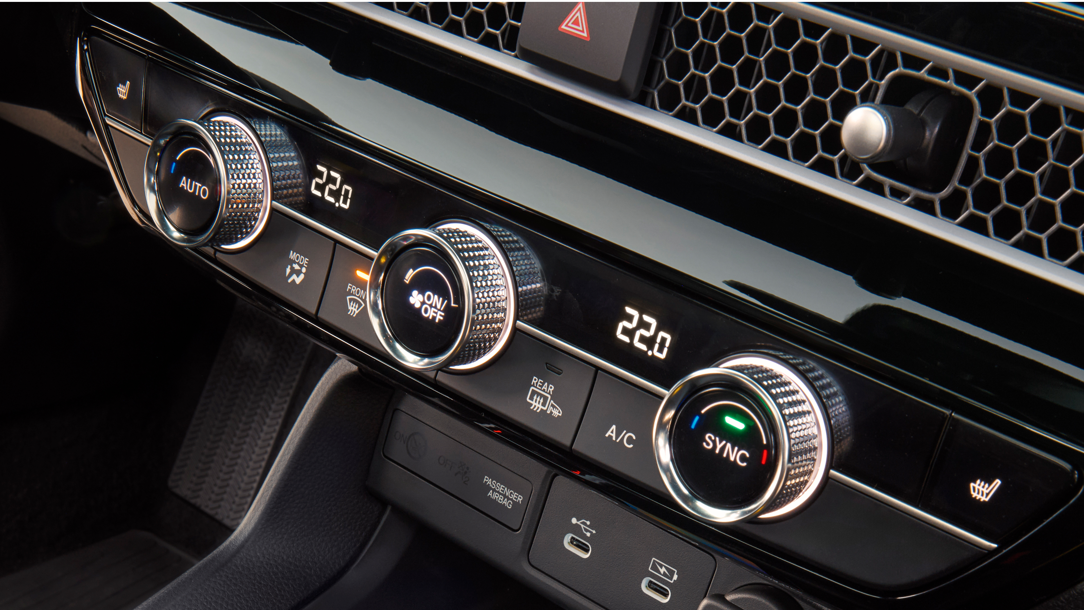 Close up of the Civic Hybrid's climate controls.